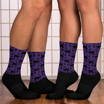  Silhouette Magic Cat &amp; Heart Witchcraft Deep Purple Foot Sublimated Socks - £10.42 GBP