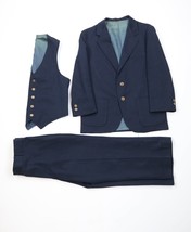 Vintage 70s Streetwear Boys 14 Husky 3 Piece Knit Suit Wedding Navy Blue... - $98.95
