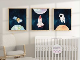 Rocket, Astronaut and Satellite Prints Kids Room, Outer Space Wall Art |... - £7.07 GBP