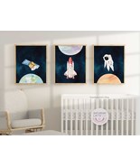 Rocket, Astronaut and Satellite Prints Kids Room, Outer Space Wall Art |... - £7.07 GBP