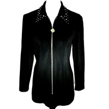 Womens Tunic Blazer Front Zip Gold Studs On Collar Black Size 10 Simply Tops - £16.04 GBP