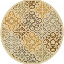 HomeRoots 384195 7 ft. Round Ivory Grey Floral Medallion Indoor &amp; Outdoor Area R - £177.04 GBP