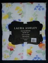 NIP Laura Ashley Celia Fabric Tablecloth Spring 60 x 84 White Floral Blue Yellow - $45.43