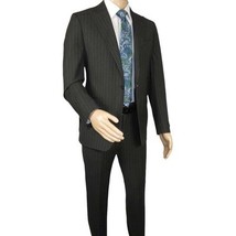 Men Suit BERLUSCONI Italian Wool 180's Pin Stripe One Button Peak UGS95-4 Black image 3