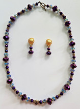 Vintage Aurora Borealis Dark Purple Crystal Glass Bead Necklace and Earr... - £31.23 GBP