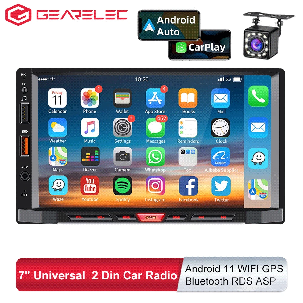 Universal 7&quot; Carplay 2 din Car Radio Android 11 Car Stereo GPS For Volkswagen - £57.20 GBP+