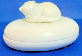 Sleeping Pretty Kitty Cat Artwork Porcelain Oval White Trinket Box Dish ... - $26.99