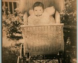 RPPC Adorable Baby in Pram Baby Buggy 1910s Cyko Postcard H5 - $3.91