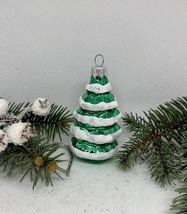 Green and white tree glass Christmas handmade ornament, Christmas decoration - £7.76 GBP