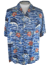 ISLAND FEVER men Hawaiian ALOHA shirt L pit to pit 25 rayon marlin fish floral - £15.52 GBP