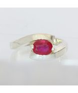 Pigeon Blood Red Lab Created Ruby Handmade Sterling Silver Ladies Ring size 7.25 - £64.75 GBP