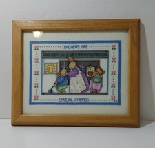Teachers are Special Friends Finished Framed Cross Stitch Bunnies 12&quot; x ... - $19.79