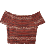 Rue 21 Crop Top Stretchy Smock Off Shoulder Short Sleeve X-L Red Form Fi... - $13.88