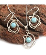 Larimar Gemstone Necklace Earring Jewelry Set 925 Silver Handmade Jewelry - $44.76 CAD