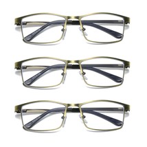 3 PK Mens Spring Hinge Metal Frame Blue Light Blocking Reading Glasses Readers - £10.22 GBP