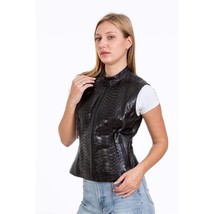 Vinci The Strasbourg Snake Skin Leather Black Zip-Up Vest Women Jacket image 3