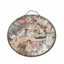 Round Wall Decor Victorian Whimsy Girls And Cats Round w/chain - $42.75