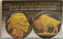 24KT Gold Obverse &amp; Reverse Black Ruthenium Original Indian Head Buffalo... - £12.51 GBP
