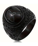 Vintage Retro Black Carved Ring, Men&#39;s Fashion Hand Ornament, Ethnic Sty... - £14.81 GBP