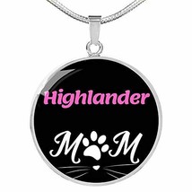 Highlander Cat Mom Necklace Circle Pendant Stainless Steel Or 18k Gold 18-22&quot; - £44.17 GBP