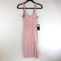 Privacy Please Kira Midi Dress Bodycon Slit Ribbed Knit Sleeveless Pink XS - £53.74 GBP