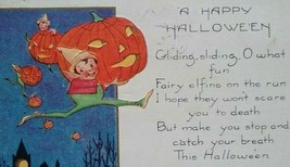 Halloween Postcard Whitney Running Fairy Gnome Elf Brownie 1923 Boston Fantasy - £30.66 GBP