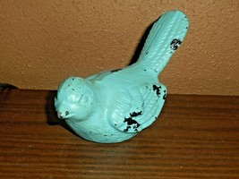 Rustic Turquoise Chippy Paint Cast Iron Bird Farmhouse Country Decor Paperweight - £17.17 GBP