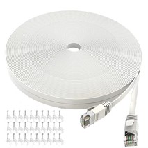 Cat6 Ethernet Cable 50 ft White Flat Internet Network Cable LAN Patch Cords with - £22.90 GBP