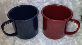 Vintage Metal Camping Cups Blue And Red Two Cups Total His And Hers Coff... - £16.43 GBP