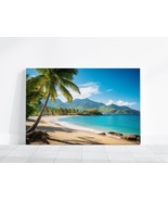 Tropical Beach Painting, Beach Paradise Art Palm Trees Mountain Landscap... - £19.55 GBP+