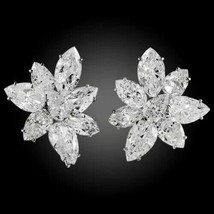 14K White Gold Plated Silver 3Ct Pear&amp;Marquise Simulated Diamond Stud Earrings - £93.47 GBP