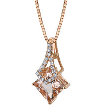 14K Rose Gold 1.50 Carat Princess Shape Morganite Necklace - £319.73 GBP