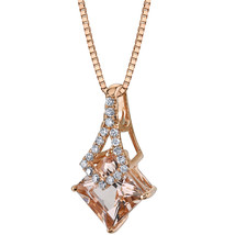 14K Rose Gold 1.50 Carat Princess Shape Morganite Necklace - $399.99