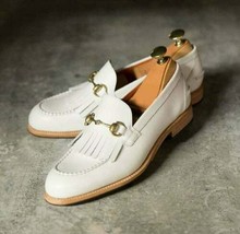Handmade Men White Leather Slip on Loafers Men White Leather Formal shoes - £109.82 GBP