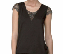 Flora by Flora Nikrooz Womens Kat Lace-Trimmed Knit Top Size Small Black - £62.12 GBP