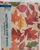 Flannel Back Vinyl Tablecloth 60&quot; Round (4-6 people) COLORFUL LEAVES # 1, AP - £12.44 GBP