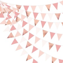 32Ft Rose Gold Party Decorations Dusty Blush Pink Pennant Banner Fabric Triangle - £22.77 GBP