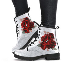 Combat Boots - Beautiful Red Roses #102 | Boho Shoes, Handmade Lace Up B... - £71.81 GBP