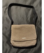The Sak Crochet Shoulder Bag Tan &amp; Black Knit Crossbody Purse Lined Inte... - $464.86 MXN