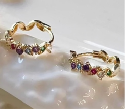 10ct Solid Gold Rainbow Beaded Shards Huggie Hoops Earrings, 9k, 10k, gift, gems - £133.03 GBP