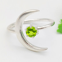 925 Sterling Silver Peridot Ring Handmade Jewelry Crescent Moon Ring - £36.30 GBP