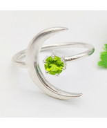 925 Sterling Silver Peridot Ring Handmade Jewelry Crescent Moon Ring - £30.92 GBP