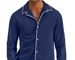 Club Room Men&#39;s Cotton/Modal Piped Pajama Shirt in Pomp Blue-Size Small - $19.99