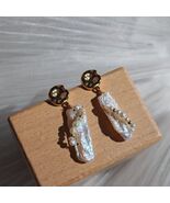 Baroque Pearl Drop Earrings, Hand Woven Gold Tone, S925 Silver Post - $29.99