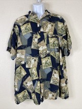 Ron Chereskin Men Size XXL Black Postal Card Hawaiian Shirt Short Sleeve - £6.18 GBP