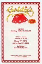 Goldie&#39;s Deli Menu Union Avenue Knoxville Tennessee 1995 - £13.96 GBP