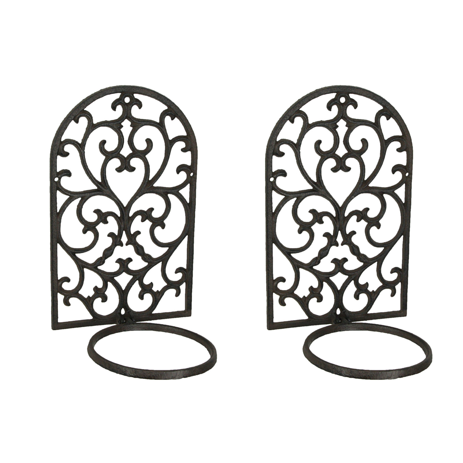 Primary image for Set of 2 Brown Cast Iron Wall Hanging Flower Pot Holder Mounted Planter Ring