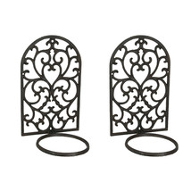Set of 2 Brown Cast Iron Wall Hanging Flower Pot Holder Mounted Planter ... - $59.39