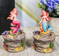 4&quot;H Blue And Pink Tail Mermaid Mergirls On Corals Decorative Box Set Of 2 - $423.18 MXN