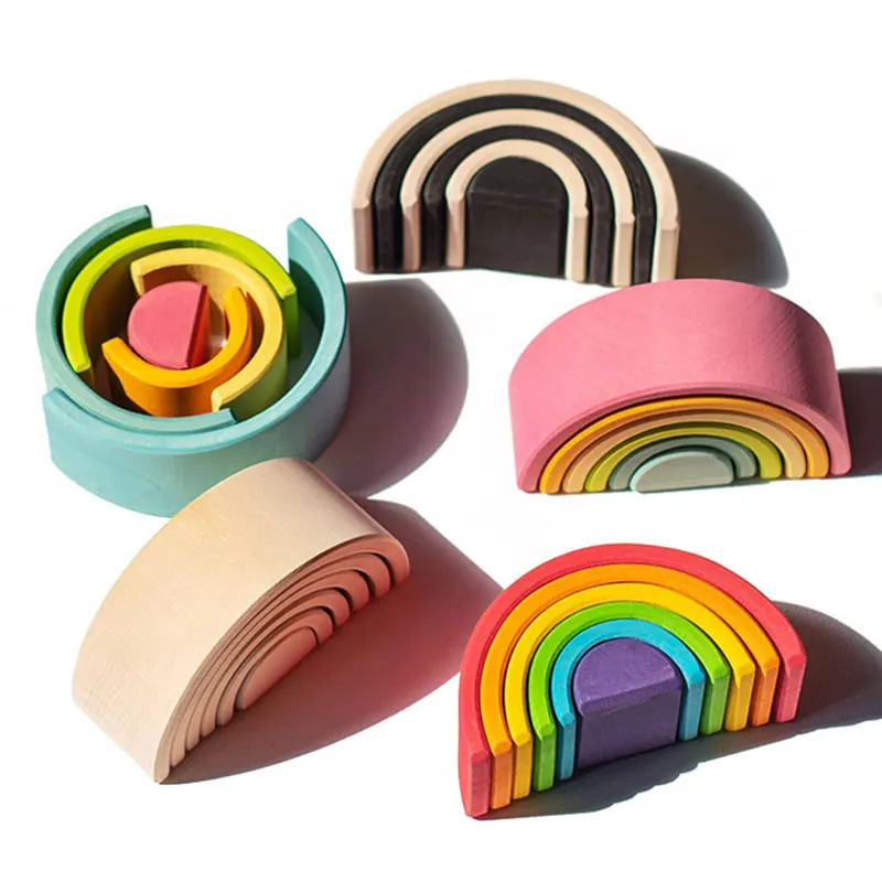 Montessori Mini Rainbow Building Block Stacking Game Kids Balance Sensory Toy - £15.55 GBP